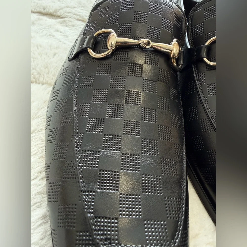 $449 Mezlan Verona Horse Bit Black Checkered Leather Slip-On Loafers 10M - Picture 3 of 11